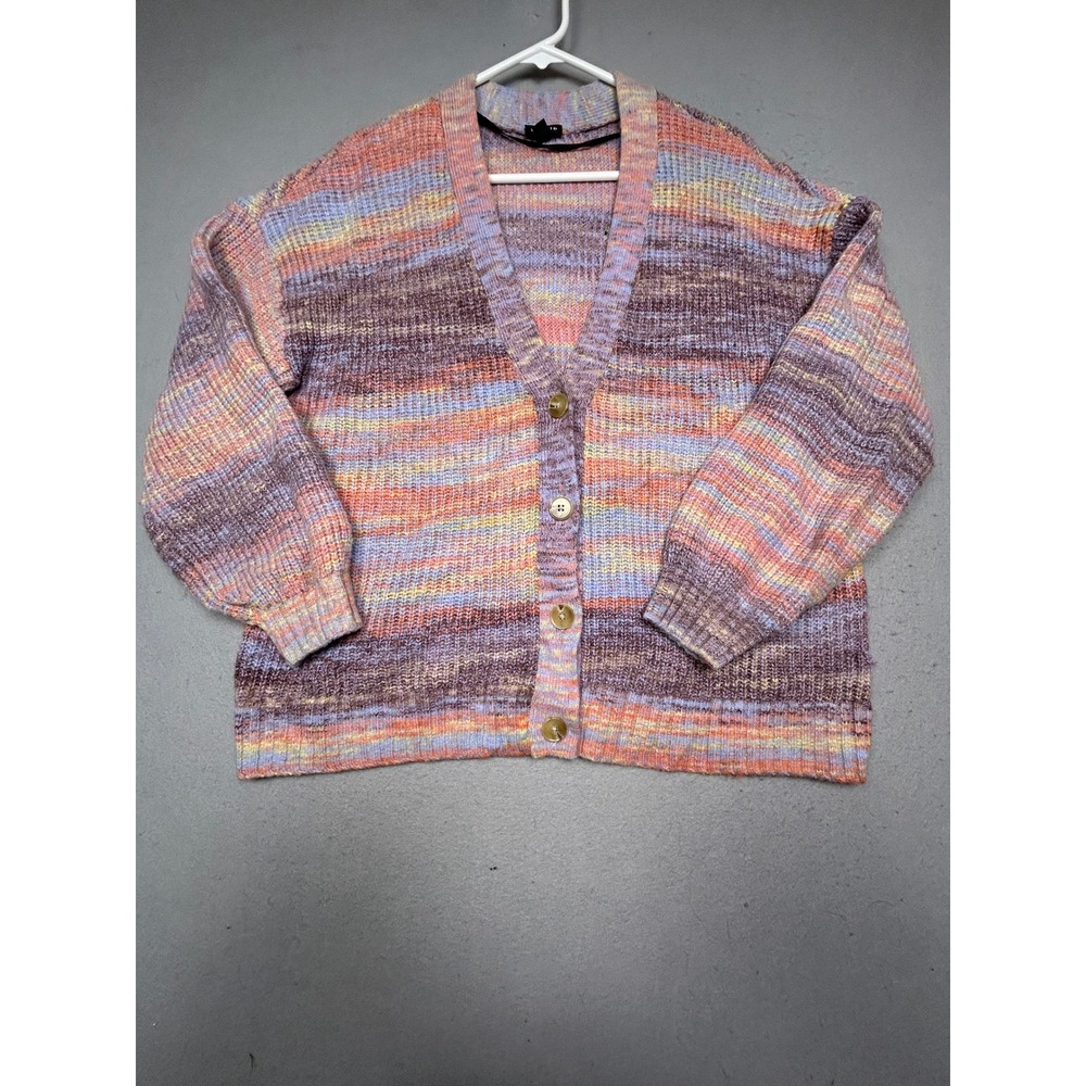Torrid Cardigan Acrylic Polyester Nylon Space Dye Purple Orange Size 0 Womens